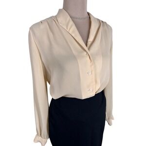 Christian Dior Vintage Yellow Chiffon Button Down Blouse Pleated Shoulder Size 6